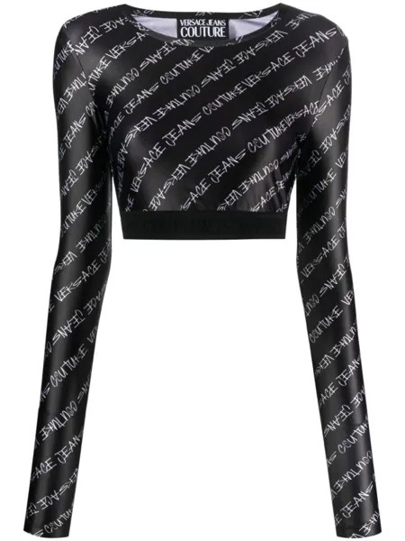 Versace Jeans Couture укороченный топ с логотипом, черный