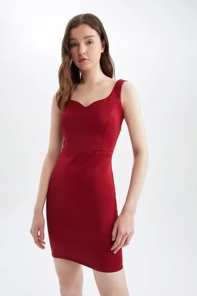 Базовое мини-вечернее платье с бретелями DeFacto, красный