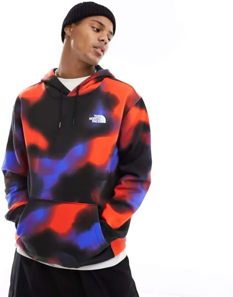 Оверсайз-худи из флиса с красным мраморным принтом The North Face Essential