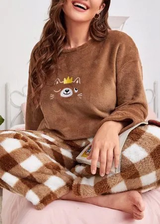 Пижама с вышивкой медведя из плюша размера плюс