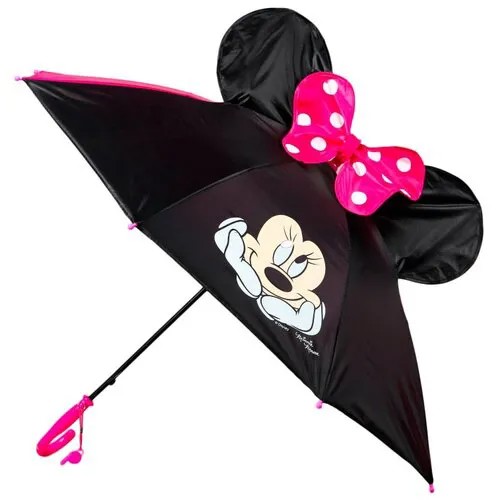 Зонт-трость механика, купол 70 см., для девочек, черный