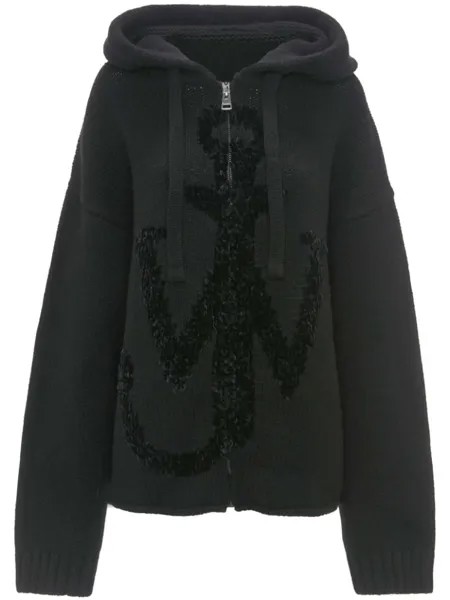 JW Anderson толстовка с капюшоном на молнии с логотипом якоря, черный
