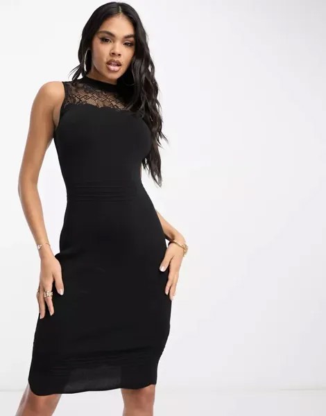 Черное мини-платье Lipsy с кружевной отделкой