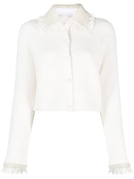 Alice + olivia waffle-knit pearl-embellished cardigan, белый