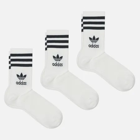 Комплект носков adidas Originals 3-Pack Mid-Cut Crew, цвет белый, размер 37-39 EU