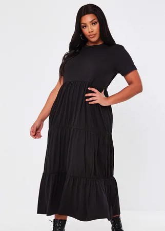 Черное многоярусное трикотажное платье макси Missguided Plus-Черный цвет