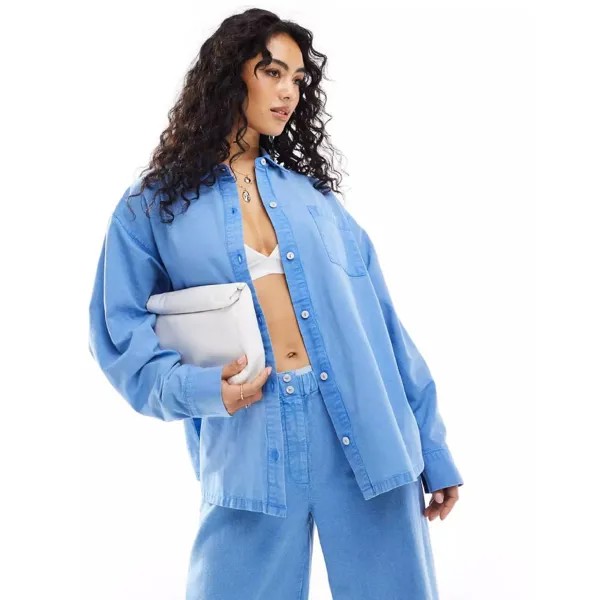 Рубашка Collusion Beach Washed Linen Oversized, голубой