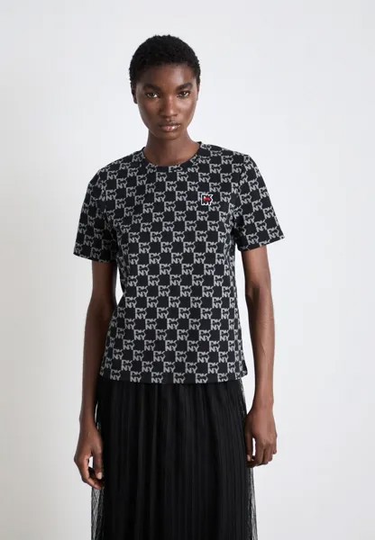 Футболки с принтом ALLOVER LOGO DKNY, черный
