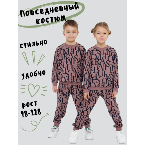Комплект одежды Дети в цвете, свитшот и брюки, повседневный стиль, размер 28-104, черный, коричневый