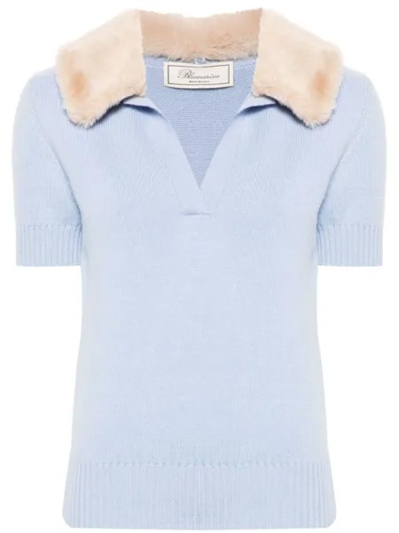 Blumarine поло с воротником из искусственного меха, синий