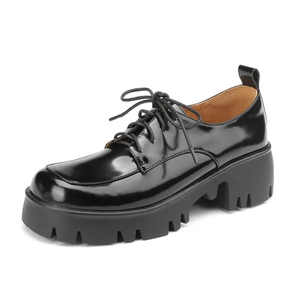 Женские Броги из натуральной кожи SmallHut, Новинка весна-осень 2023, черные, бежевые туфли на высоком толстом каблуке, женские туфли на платформе с круглым носком
