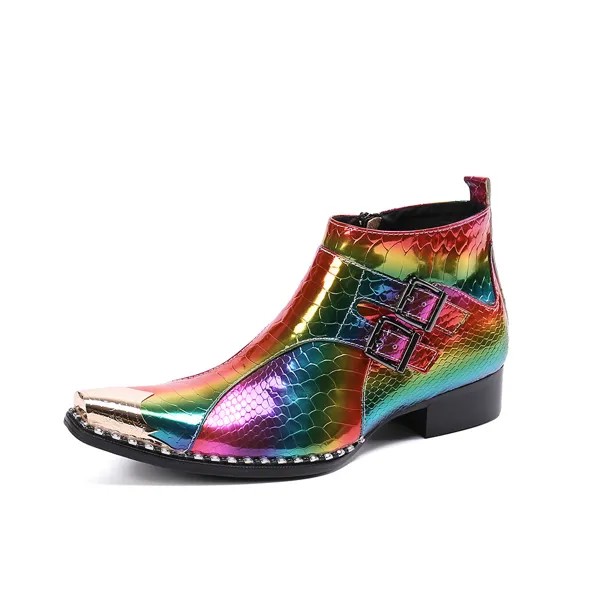 Мужские металлические туфли с острым носком радужных цветов с заклепками, официальная Классическая обувь из натуральной кожи, деловая моде...