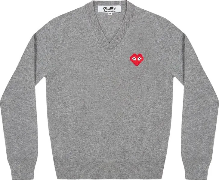 Пуловер Comme des Garçons PLAY Heart V Neck Pullover 'Light Grey', серый