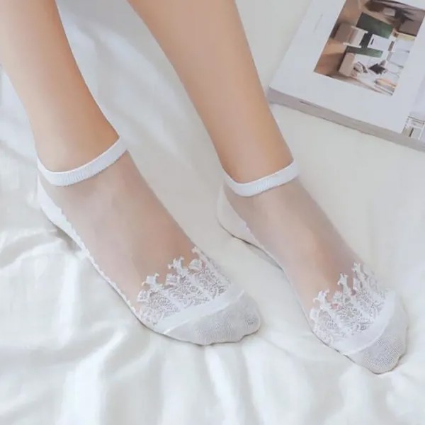 Ruffle ankle Socks Soft Comfy Ultra-thin Sheer Silk Transparent Невидимая сетка вязаные короткие носки