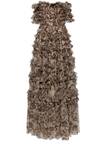 Needle & Thread платье Leopard Lisette с открытыми плечами, коричневый