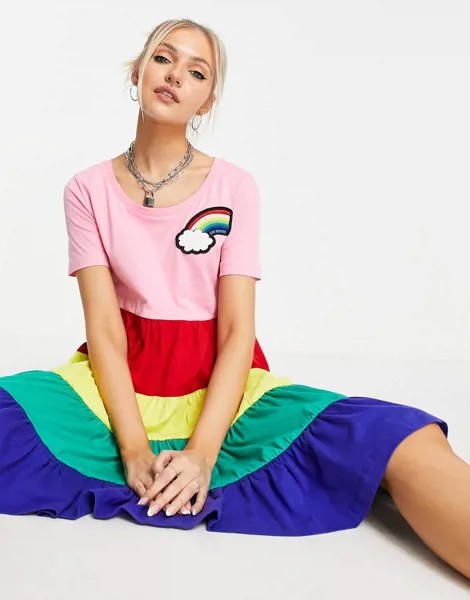 Разноцветное ярусное платье мини в стиле колор блок Love Moschino-Разноцветный