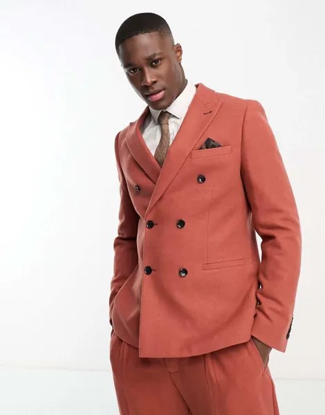 Оранжевый двубортный пиджак приталенного кроя из смеси шерсти Harry Brown Wedding