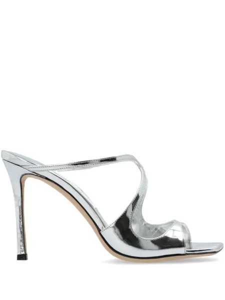 Jimmy Choo 95 мм анисовые металлические кожаные мюли, серебристый
