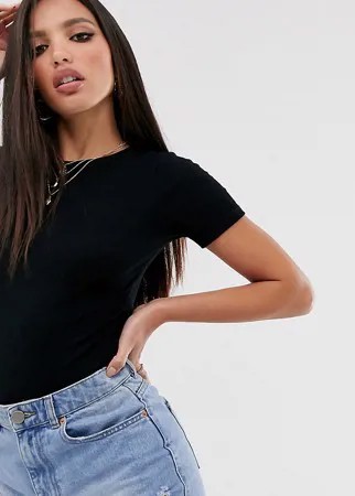 Черное зауженное боди-футболка в рубчик ASOS DESIGN Tall-Черный