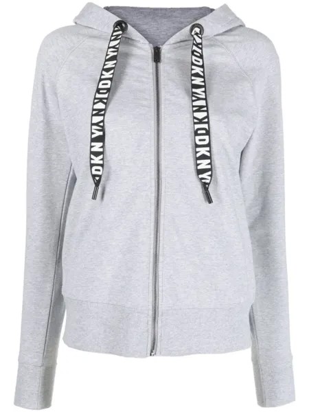 Худи на молнии с кулиской и логотипом DKNY, серый