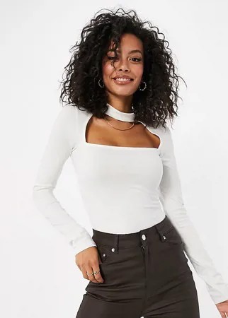Светло-бежевое боди с вырезом капелькой и высоким воротником ASOS DESIGN Tall-Белый