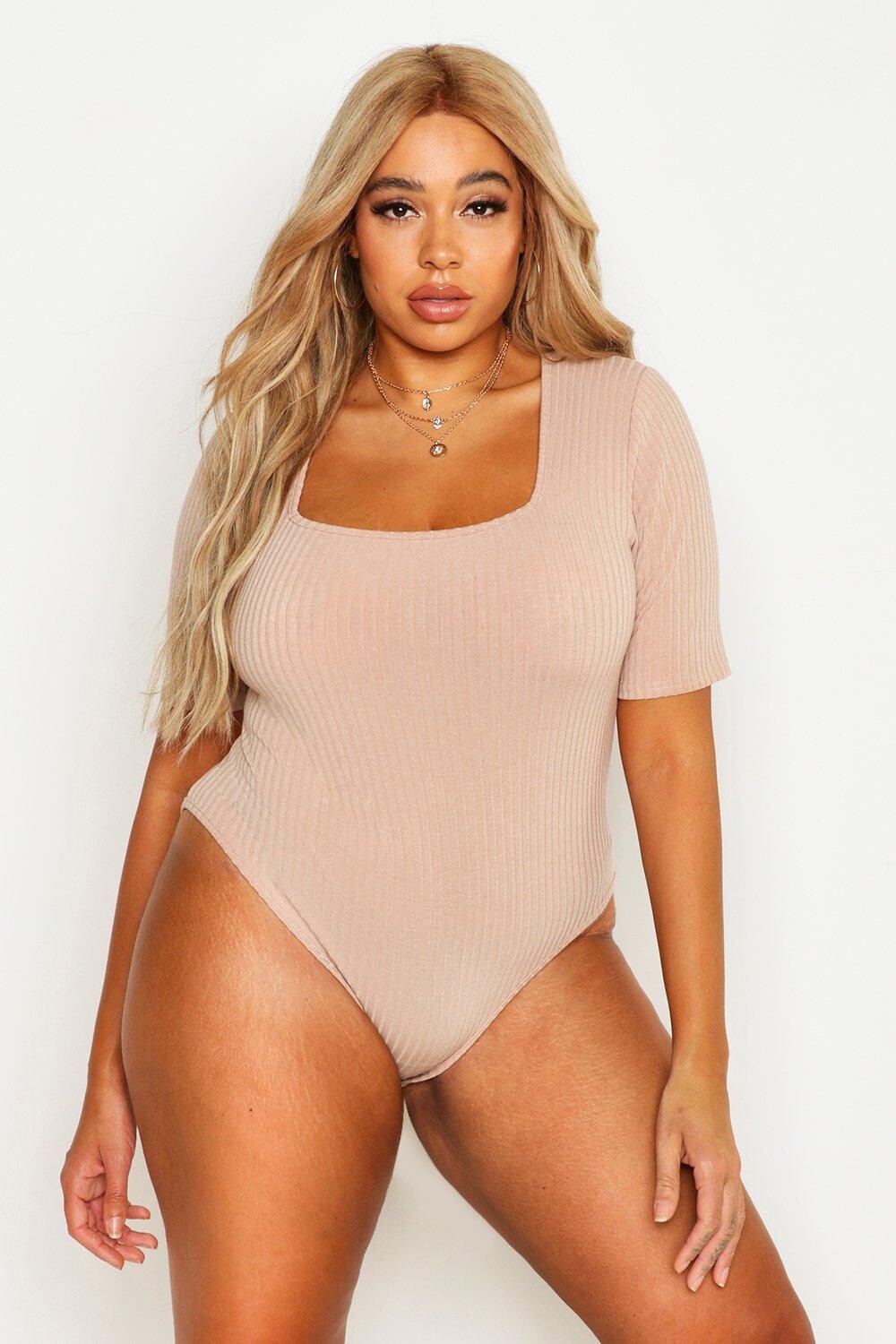 Трикотажное боди с короткими рукавами plus rib Boohoo, серый