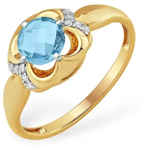 Кольцо АЙМИЛА, красное золото, 585 проба, топаз, фианит, размер 17, золотой, голубой