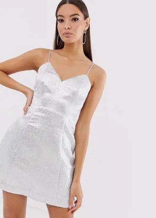 Серебристое блестящее приталенное жаккардовое платье мини The Girlcode-Серебряный