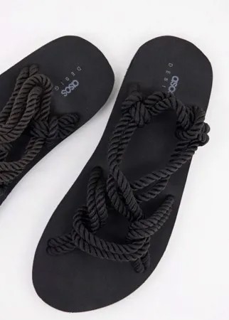 Черные сандалии с веревочной отделкой ASOS DESIGN-Черный цвет
