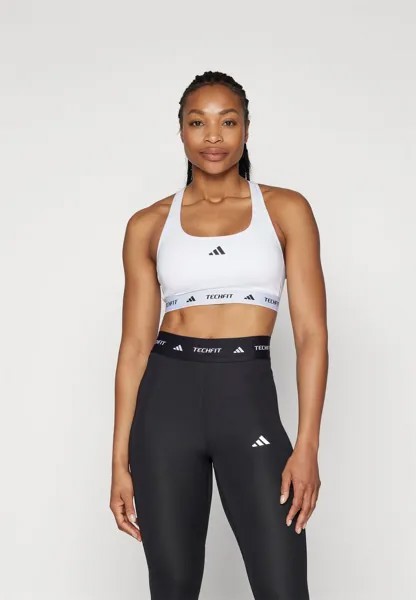 Спортивный бюстгальтер средней поддержки Powerreact Techfit adidas Performance, белый