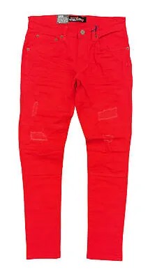 Мужские джинсы с красными боковыми карманами и медными заклепками