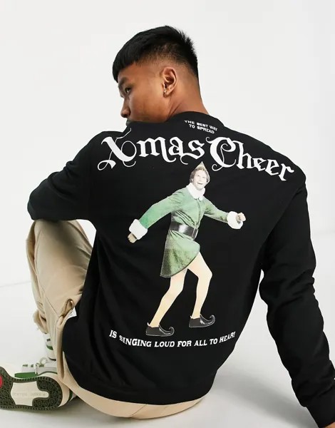 Новогодний свитшот с принтом в виде эльфа черного цвета ASOS DESIGN-Черный цвет