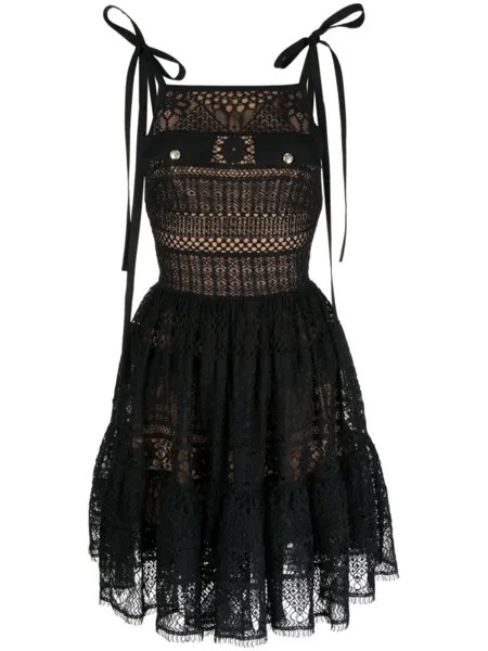 Elie Saab расклешенное платье макси в технике макраме, черный