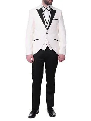 Cemden Мужской приталенный однотонный белый костюм-смокинг из трех предметов с 1 пуговицей и остроконечными лацканами