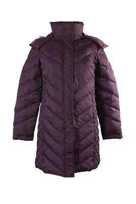 Фиолетовое стеганое пальто Kenneth Cole с отделкой из искусственного меха и шевроном 14