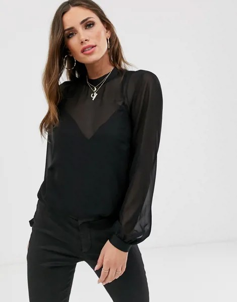 Прозрачное боди с топом на бретельках ASOS DESIGN-Черный цвет