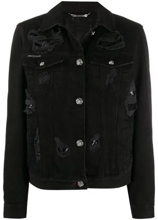 Philipp Plein джинсовая куртка с эффектом потертости и принтом