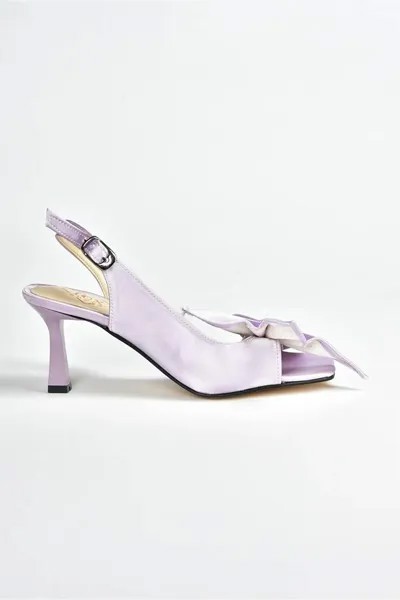 Сиреневые женские туфли на каблуке с атласной лентой K749384904 Fox Shoes