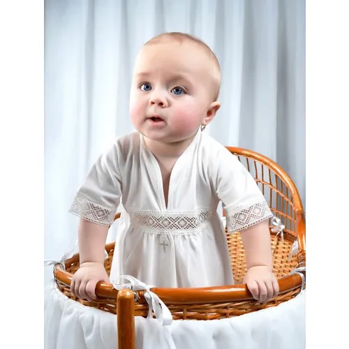 Крестильный комплект LEO для девочек, чепчик, платье, крыжма, размер 74, белый
