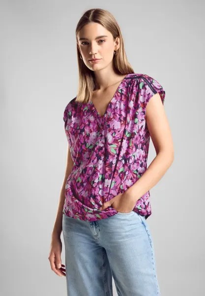 STREET ONE блузка с короткими рукавами и узором в виде листьев, цвет Magnolia Pink