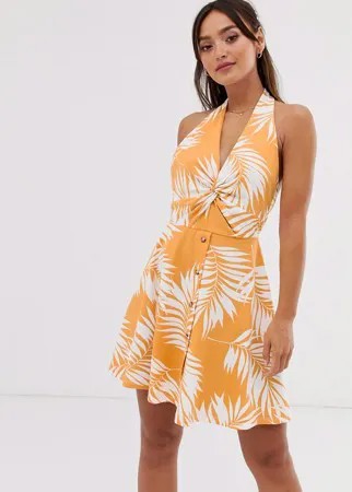 Сарафан мини с халтером и пальмовым принтом ASOS DESIGN-Мульти