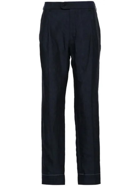 Льняные брюки зауженного кроя Brioni, синие