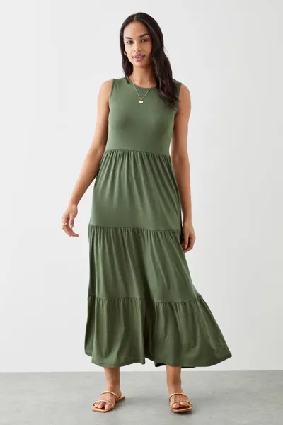 Многоярусное платье макси цвета хаки Dorothy Perkins, хаки