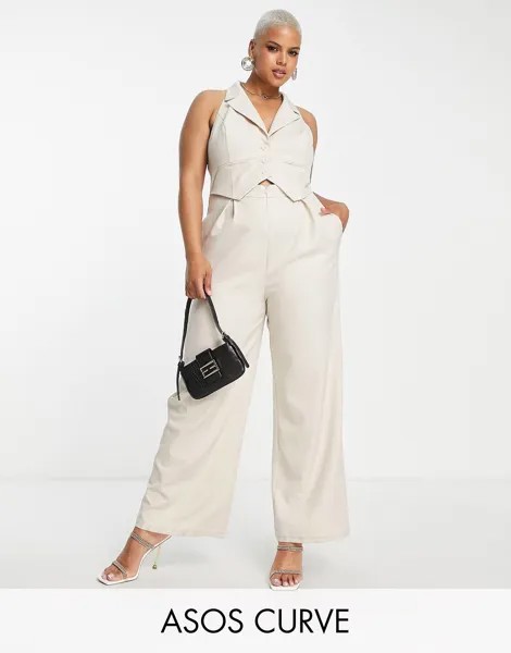 Комбинезон-жилет 2 в 1 с расклешенными штанинами ASOS DESIGN Curve из камня