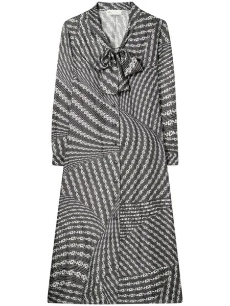 Tory Burch шелковое платье-рубашка миди с графичным принтом, черный