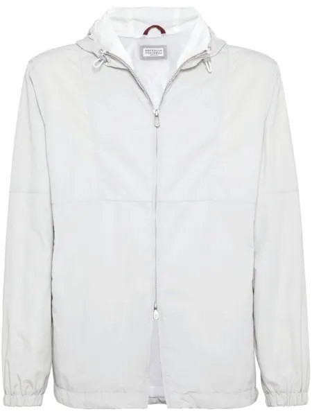 Brunello Cucinelli куртка с капюшоном и логотипом, белый
