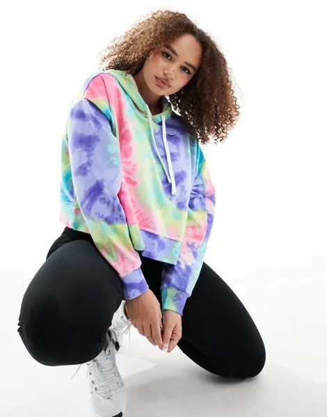 Разноцветная флисовая худи с принтом тай-дай Nike Plus Dri-FIT