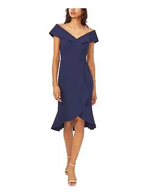 Женское темно-синее вечернее платье длиной ниже колена с короткими рукавами и искусственным запахом MSK 16