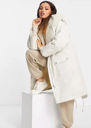 Струящаяся парка кремового цвета ASOS DESIGN Petite-Белый