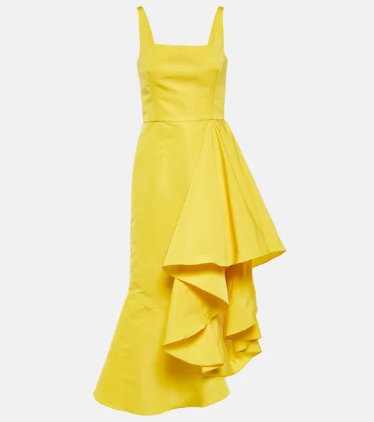 Платье миди асимметричного кроя из полифайя ALEXANDER MCQUEEN, желтый